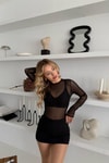 Swarovski Tül Bodysuıt Siyah