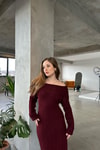 Madonna Yaka Premium Triko Elbise Bordo