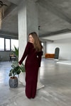 Madonna Yaka Premium Triko Elbise Bordo