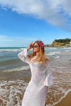Pullu Beachwear Triko Elbise Beyaz