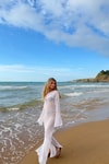 Pullu Beachwear Triko Elbise Beyaz