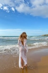 Pullu Beachwear Triko Elbise Beyaz