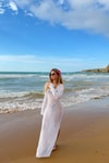Pullu Beachwear Triko Elbise Beyaz