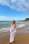 Pullu Beachwear Triko Elbise Beyaz