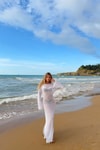 Pullu Beachwear Triko Elbise Beyaz