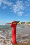 Pullu Beachwear Triko Elbise Kırmızı