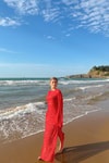 Pullu Beachwear Triko Elbise Kırmızı
