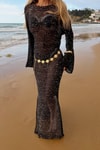 Pullu Beachwear Triko Elbise Siyah