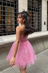 Straplez Aurora Elbise Pembe