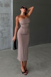 Straplez Drape Julia Elbise Bej