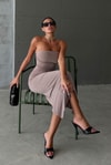 Straplez Drape Julia Elbise Bej