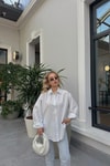 Çizgili Relax Fit Gömlek Beyaz