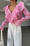 Volanlı Tül Gömlek Pembe