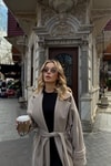 Kuşaklı Oversize Kaşe Kaban Krem