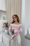 Kalın Şerit Crop Kazak Pembe