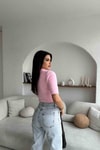 Kısa Kollu Yumoş Kazak Şeker Pembe