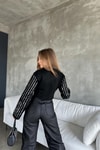 Payet Şeritli Kazak Siyah