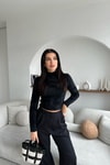 Yumoş Dik Yaka Kazak Siyah