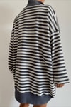 Fermuar Yaka Çizgili Oversize Sweat Füme