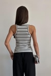 Halter Yaka Çizgili Bluz Beyaz