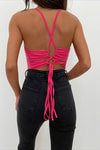 Kalp Yaka Crop Top Pembe