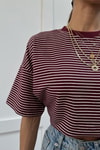 Kontrast Yaka Çizgili Tshirt Mürdüm