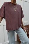 Kontrast Yaka Çizgili Tshirt Mürdüm