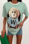 Teddy Çizgili Tshirt Yeşil