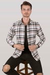 EtikmenBeyaz Siyah Çizgili Oduncu Erkek GömlekSlimfit Oduncu Modeller