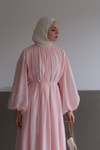 Cleo Büzgü Detaylı Uzun Elbise Soft Pembe