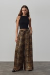 Kahve  Leopar Saten Pantolon 