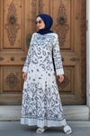Beyaz Laci Desenli Elbise