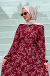 Bordo Çiçekli Elbise