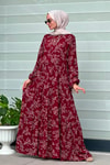 Bordo Çiçekli Elbise