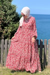 Nilüfer Bordo Çiçekli Elbise