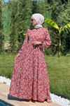 Nilüfer Bordo Çiçekli Elbise
