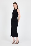 Abiye/Kokteyl Elbiseler-Siyah Yırtmaç Detaylı Drape Askılı Midi Elbise 241733-rulem