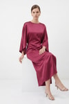 Abiye/Kokteyl Elbiseler-Yarasa Kol Yırtmaçlı Saten Midi Elbise 252767 Bordo -rulem