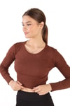 Acı Kahve Bisiklet Yaka Crop Bluz 734