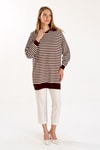 Acı Kahve İnce Çizgi Polo Yaka Tunik 5345