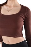 Acı Kahve Kare Yaka Crop Bluz 736