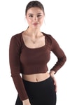 Acı Kahve Kare Yaka Crop Bluz 736
