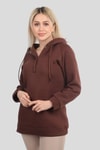 Acı Kahve Yaka Çıtçıtlı Kapüşonlu Sweat 9020M