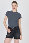 Antrasit Bisiklet Yaka Viskoz/Yumuşak Kumaş Slim Fit Tişört 1468