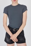 Antrasit Bisiklet Yaka Viskoz/Yumuşak Kumaş Slim Fit Tişört 1468