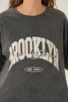 Antrasit Brooklyn Baskı Oversize Tişört 3905