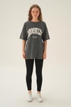 Antrasit Brooklyn Baskı Oversize Tişört 3905