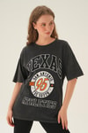 Antrasit Texas Baskı Oversize Tişört 3583