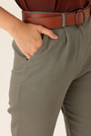 Bayan Kemer Detay Gabardin Bayan Pantolon - 5925 Olive Yeşili