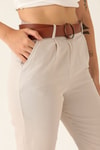Bayan Kemer Detay Gabardin Bayan Pantolon - 5925 Taş